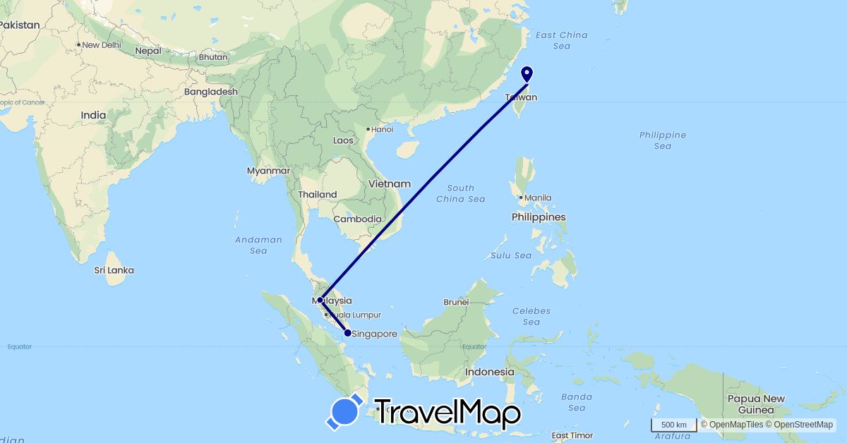 TravelMap itinerary: driving in Malaysia, Singapore, Taiwan (Asia)